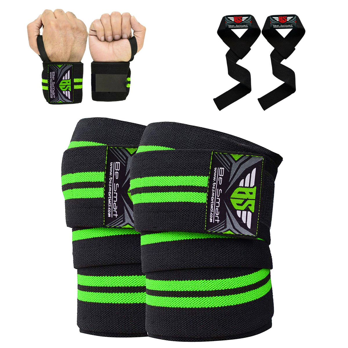 Knee Wraps for Weightlifting and Bodybuilding - Leg Support and Wrist Straps