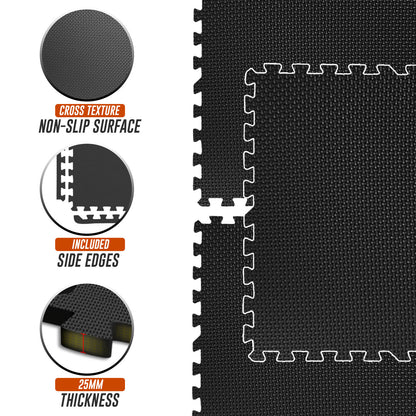 EVA Interlocking Soft Foam Gym Flooring Mats - Yoga Tiles, 25mm, 60x60cm
