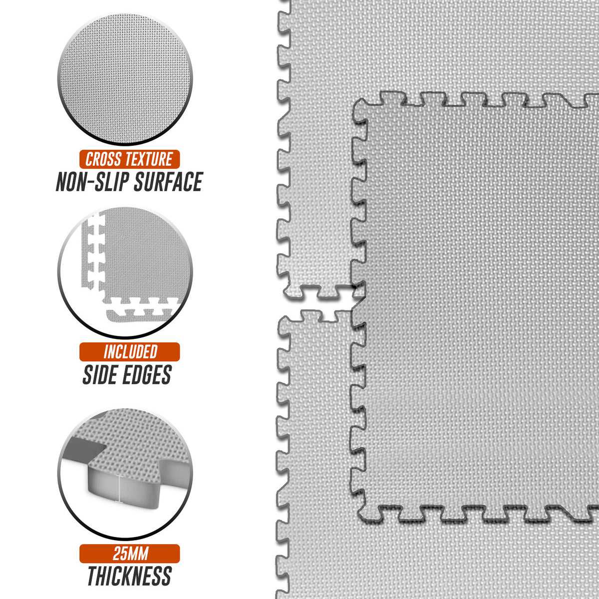 EVA Interlocking Soft Foam Gym Flooring Mats - Yoga Tiles, 25mm, 60x60cm