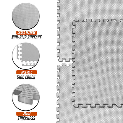 EVA Interlocking Soft Foam Gym Flooring Mats - Yoga Tiles, 25mm, 60x60cm