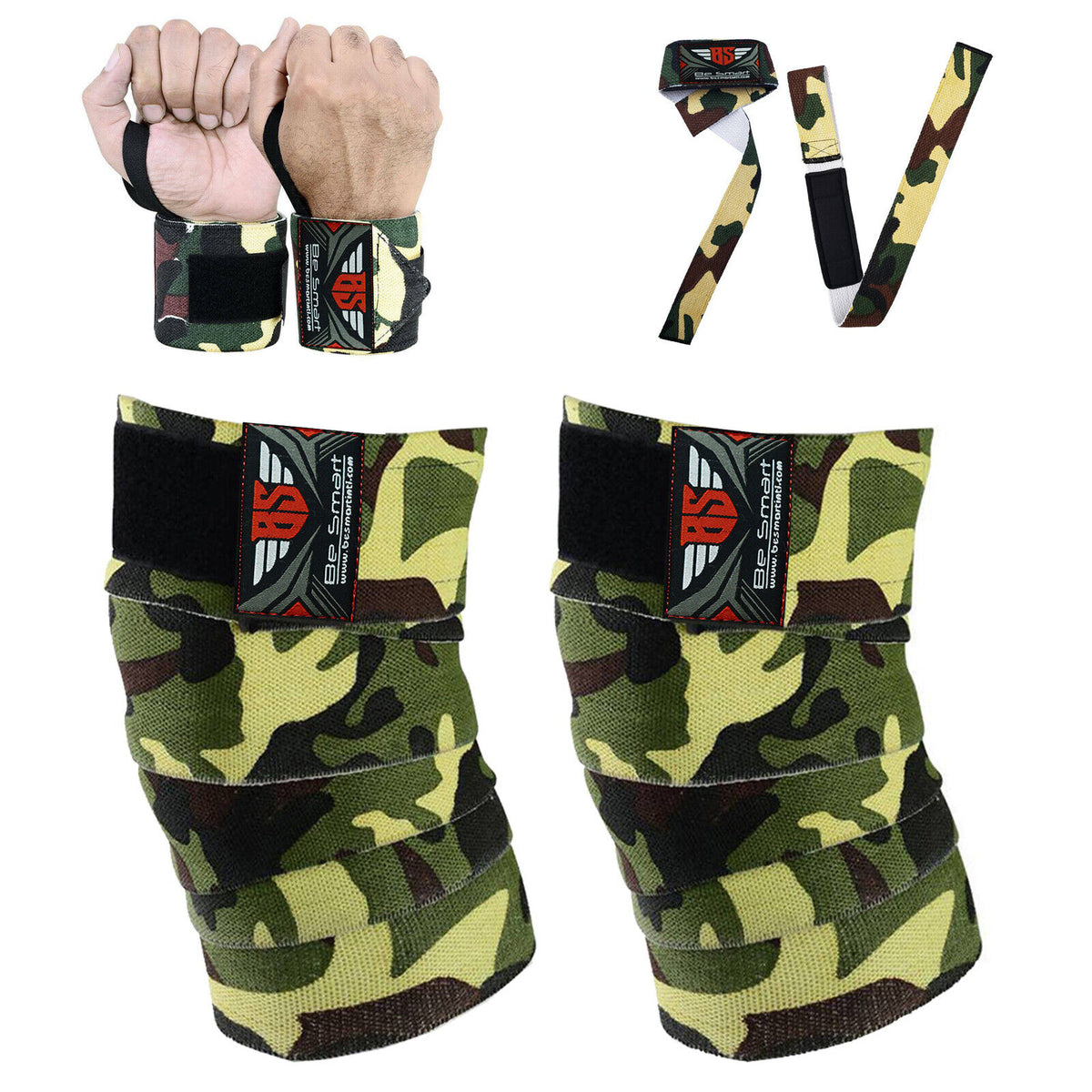 Knee Wraps for Weightlifting and Bodybuilding - Leg Support and Wrist Straps