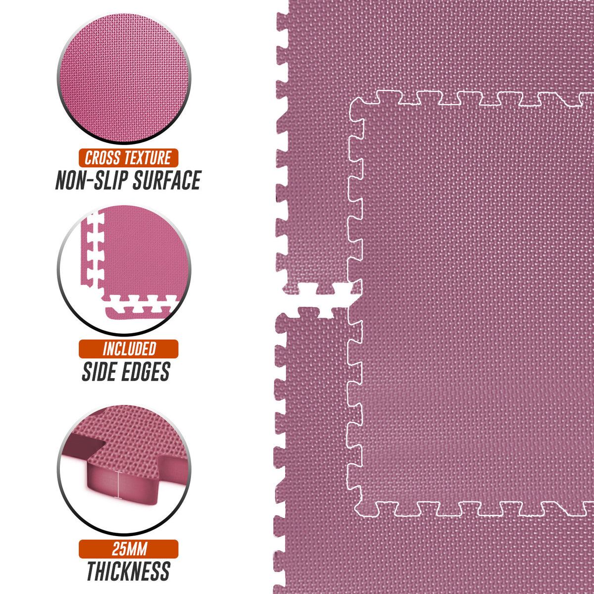 EVA Interlocking Soft Foam Gym Flooring Mats - Yoga Tiles, 25mm, 60x60cm