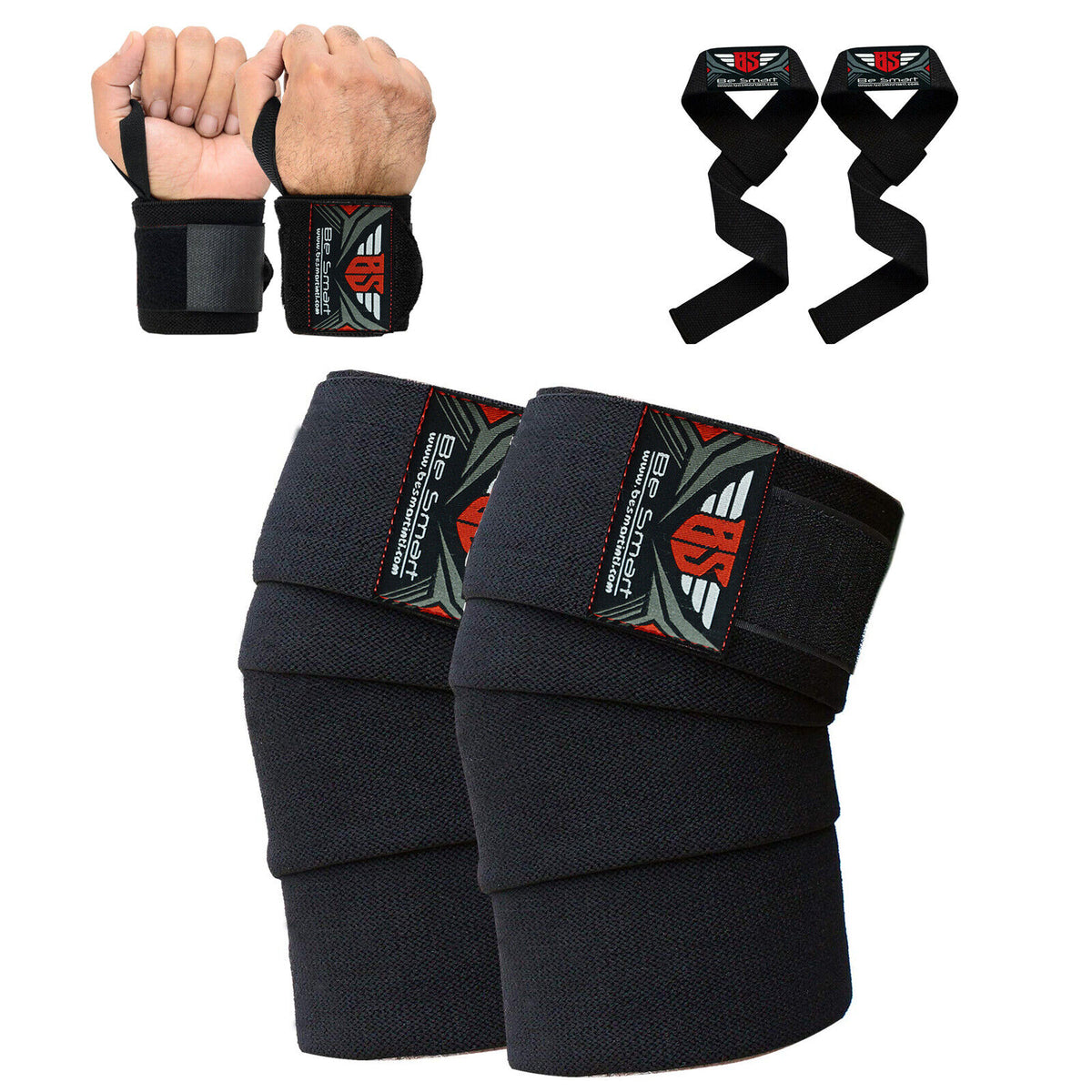 Knee Wraps for Weightlifting and Bodybuilding - Leg Support and Wrist Straps