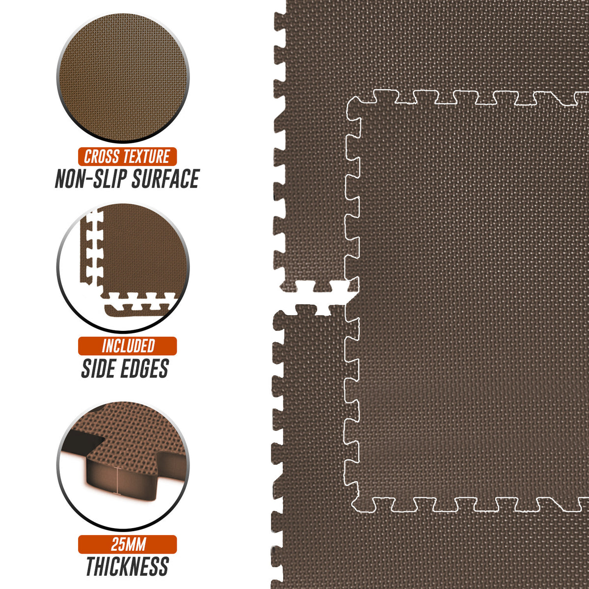 EVA Interlocking Soft Foam Gym Flooring Mats - Yoga Tiles, 25mm, 60x60cm