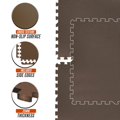 EVA Interlocking Soft Foam Gym Flooring Mats - Yoga Tiles, 25mm, 60x60cm