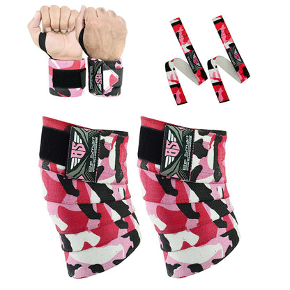 Knee Wraps for Weightlifting and Bodybuilding - Leg Support and Wrist Straps