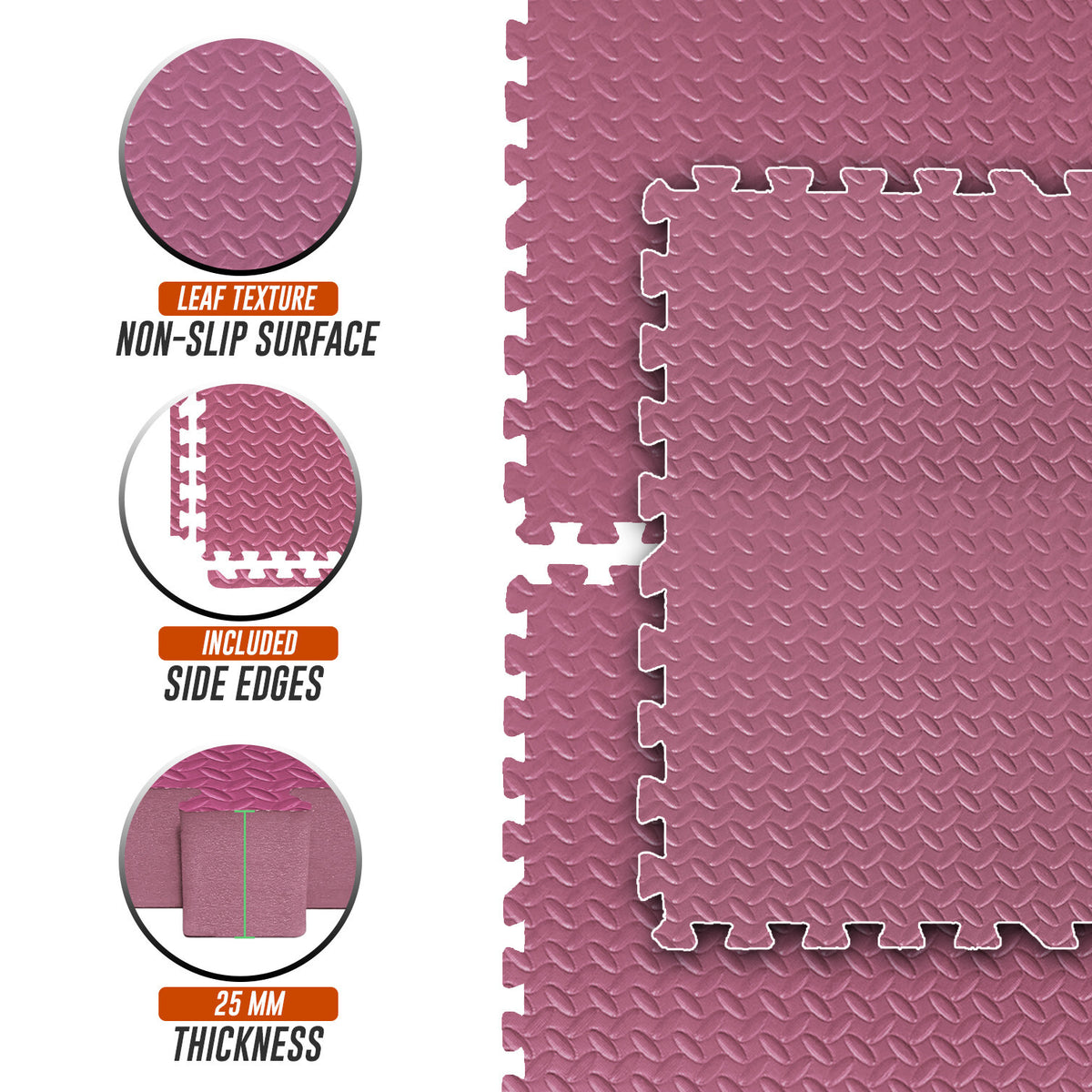 EVA Interlocking Soft Foam Gym Flooring Mats - Yoga Tiles, 25mm, 60x60cm