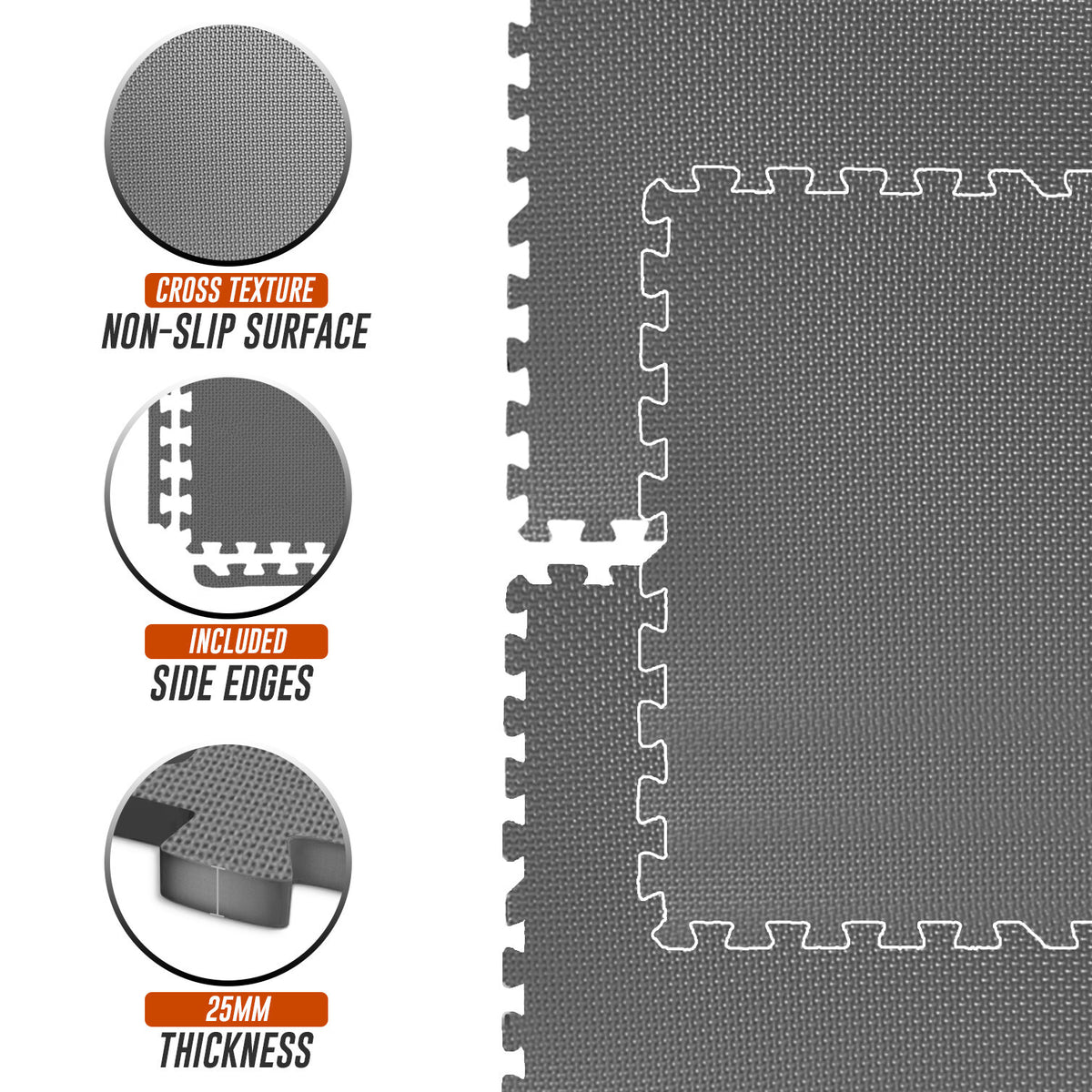 EVA Interlocking Soft Foam Gym Flooring Mats - Yoga Tiles, 25mm, 60x60cm