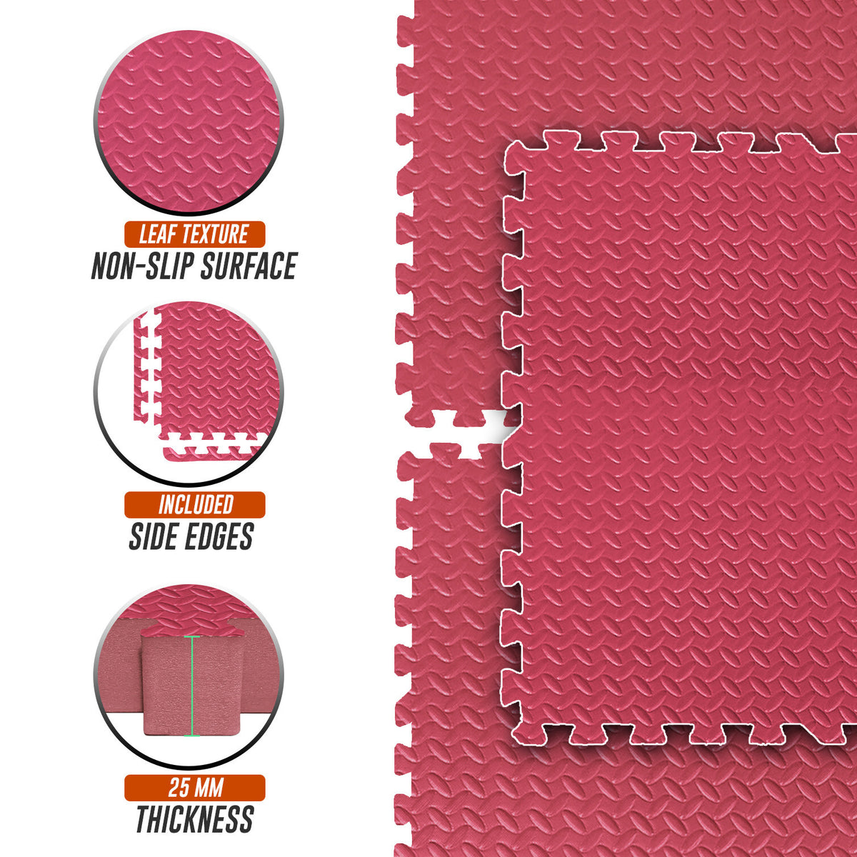 EVA Interlocking Soft Foam Gym Flooring Mats - Yoga Tiles, 25mm, 60x60cm