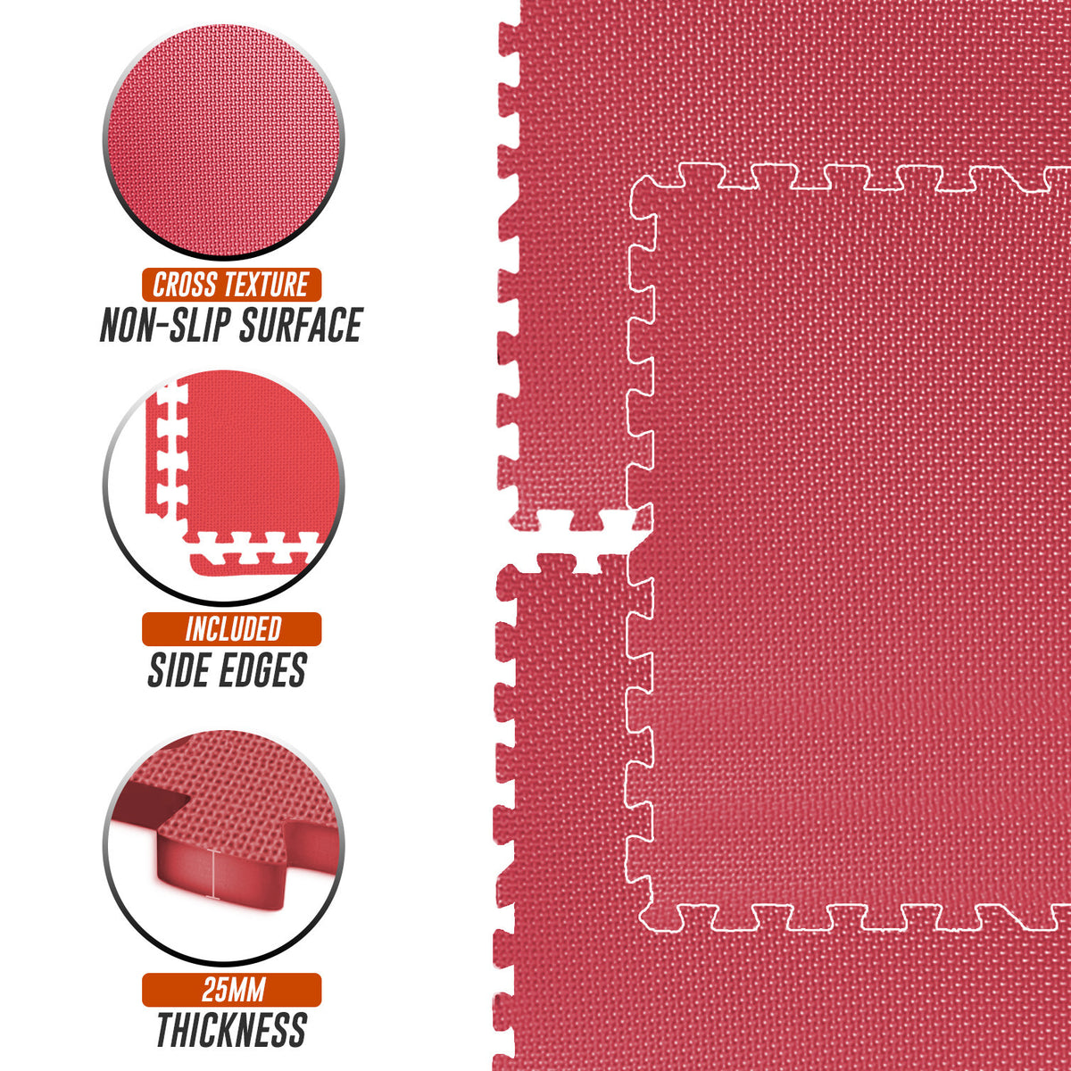 EVA Interlocking Soft Foam Gym Flooring Mats - Yoga Tiles, 25mm, 60x60cm