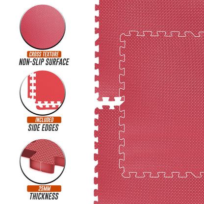 EVA Interlocking Soft Foam Gym Flooring Mats - Yoga Tiles, 25mm, 60x60cm
