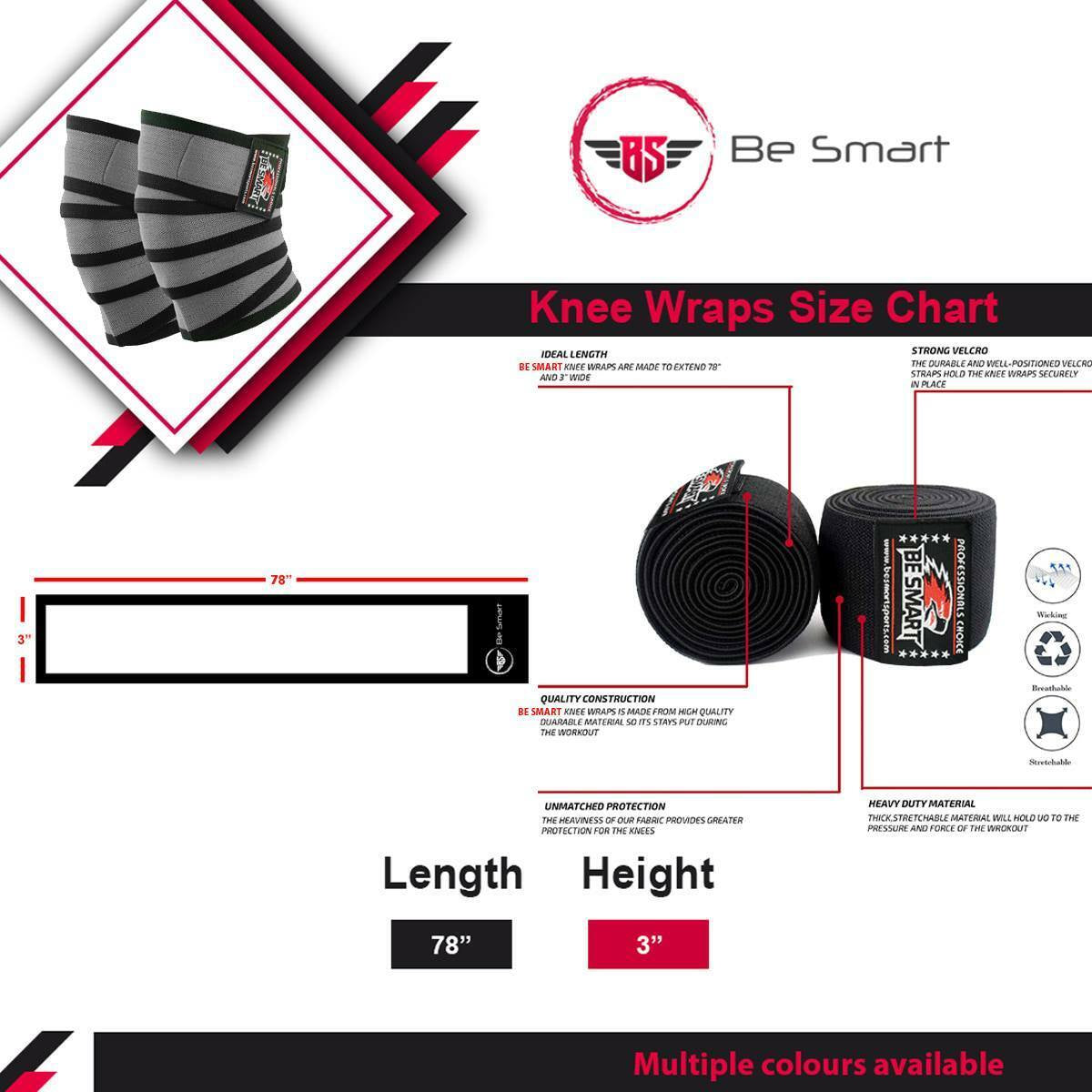 Knee Wraps for Weightlifting and Bodybuilding - Leg Support and Wrist Straps