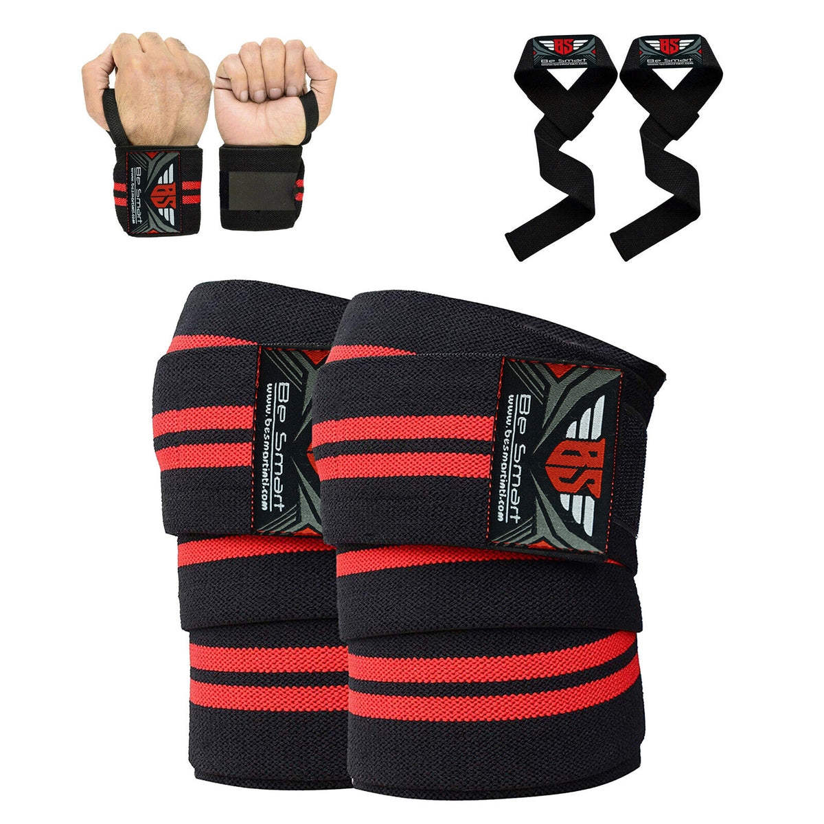 Knee Wraps for Weightlifting and Bodybuilding - Leg Support and Wrist Straps