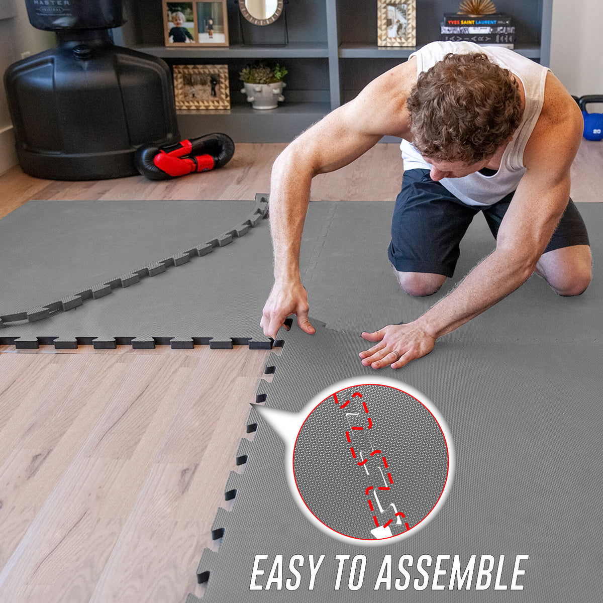 EVA Interlocking Soft Foam Gym Flooring Mats - Yoga Tiles, 25mm, 60x60cm