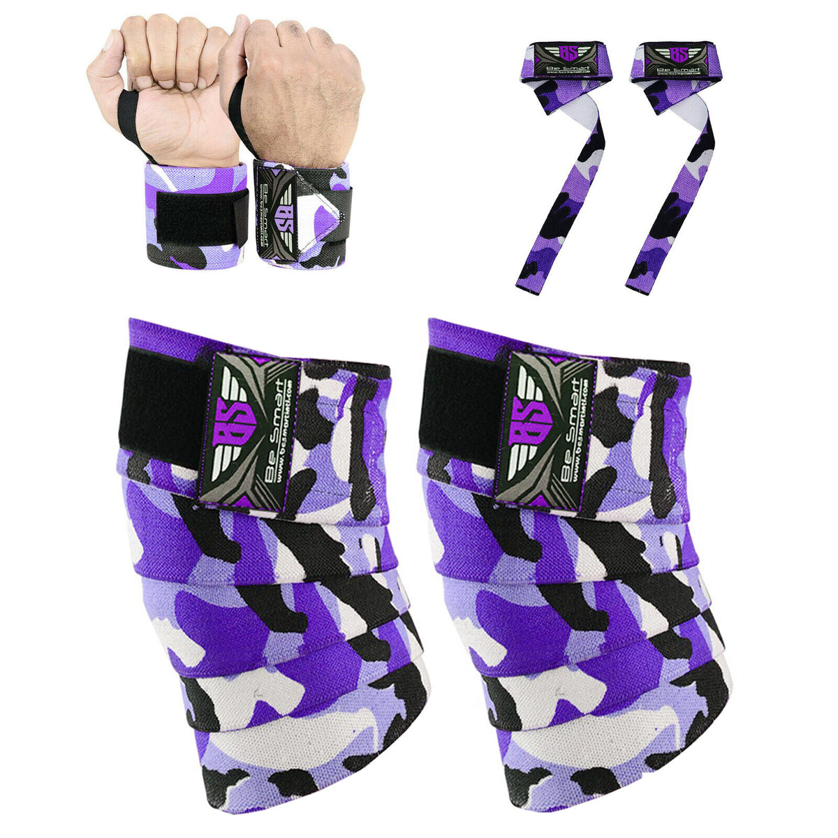 Knee Wraps for Weightlifting and Bodybuilding - Leg Support and Wrist Straps